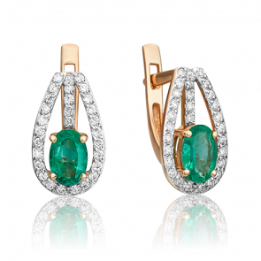 Золотые серьги Platina с бриллиантом и изумрудом 02-0798-00-106-1110-30 фото