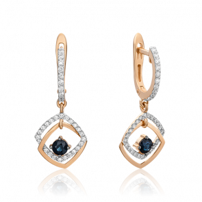 Золотые серьги Platina с бриллиантом и сапфиром 02-0802-00-105-1110-30 фото