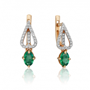 Золотые серьги Platina с бриллиантом и изумрудом 02-0808-00-106-1110-30 фото