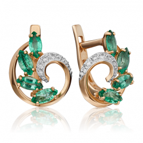 Золотые серьги Platina с бриллиантом и изумрудом 02-0820-00-106-1110-30 фото