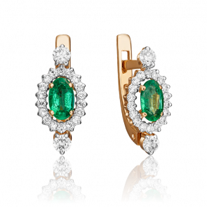 Золотые серьги Platina с бриллиантом и изумрудом 02-0824-00-106-1110-30 фото