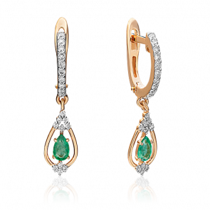 Золотые серьги Platina с бриллиантом и изумрудом 02-0826-00-106-1110-30 фото