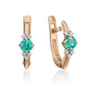 Золотые серьги Platina с бриллиантом и изумрудом 02-0846-00-106-1110-30 фото