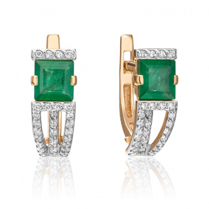 Золотые серьги Platina с бриллиантом и изумрудом 02-0858-00-106-1110-30 фото