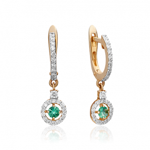 Золотые серьги Platina с бриллиантом и изумрудом 02-0862-00-106-1110-30 фото