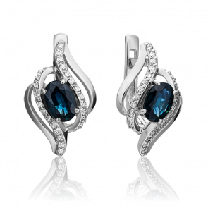 Серьги из белого золота Platina с бриллиантом и сапфиром 02-0864-00-105-1120-30 фото