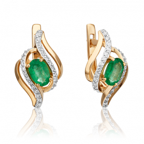 Золотые серьги Platina с бриллиантом и изумрудом 02-0864-00-106-1110-30 фото