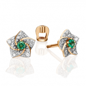 Золотые серьги Platina с бриллиантом и изумрудом 02-0869-00-106-1110-30 фото