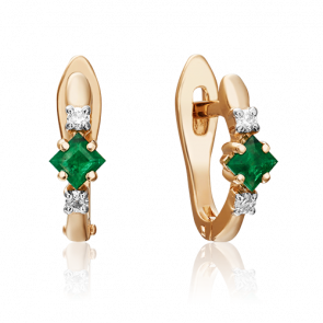 Золотые серьги Platina с бриллиантом и изумрудом 02-0873-00-106-1110-30 фото