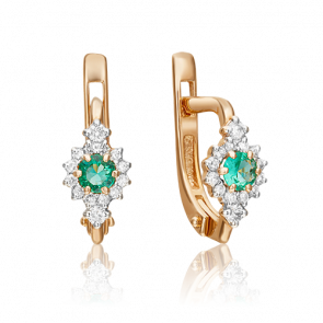 Золотые серьги Platina с бриллиантом и изумрудом 02-0875-00-106-1110-30 фото