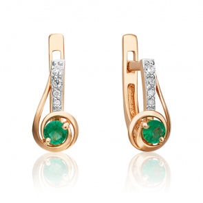 Золотые серьги Platina с бриллиантом и изумрудом 02-0881-00-106-1110-30 фото