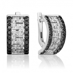 Серьги из белого золота Platina с бриллиантом и чёрным бриллиантом 02-0885-00-108-1120-30 фото