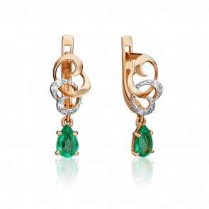 Золотые серьги Platina с бриллиантом и изумрудом 02-0891-00-106-1110-30 фото