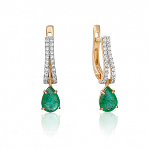 Золотые серьги Platina с бриллиантом и изумрудом 02-0892-00-106-1110-30 фото