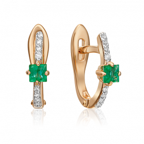 Золотые серьги Platina с бриллиантом и изумрудом 02-0895-00-106-1110-30 фото