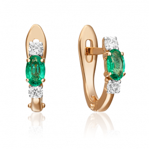 Золотые серьги Platina с бриллиантом и изумрудом 02-0898-00-106-1110-30 фото