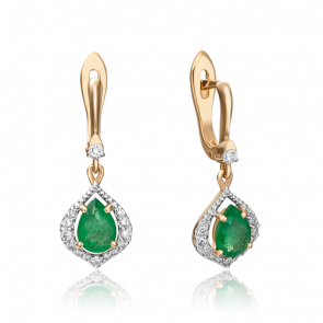 Золотые серьги Platina с бриллиантом и изумрудом 02-0902-00-106-1110-30 фото