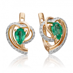 Золотые серьги Platina с бриллиантом и изумрудом 02-0903-00-106-1110-30 фото