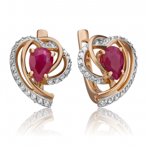 Золотые серьги Platina с бриллиантом и рубином 02-0903-00-107-1110-30 фото