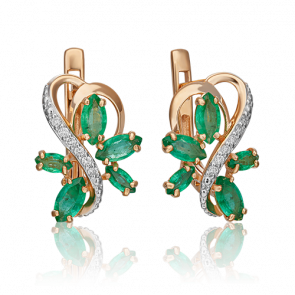 Золотые серьги Platina с бриллиантом и изумрудом 02-0908-00-106-1110-30 фото