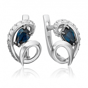 Серьги из белого золота Platina с бриллиантом и сапфиром 02-0965-00-105-1120-30 фото