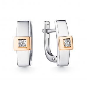 Серебряные серьги Алькор с золотой накладкой и бриллиантом 02-1178/000Б-00 фото