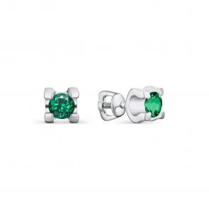 Серебряные серьги АЛЬКОР с гидротермальным изумрудом 02-1253/00НИ-00 фото