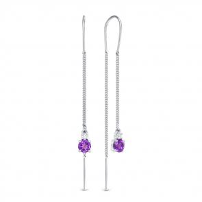 Серебряные серьги АЛЬКОР с фианитом и аметистом 02-1449/00АМ-00 фото