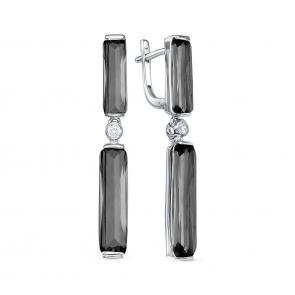 Серебряные серьги АЛЬКОР с фианитом и ювелирным кристаллом 02-1642/0ЧБК-00 фото