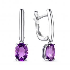 Серебряные серьги АЛЬКОР с аметистом 02-1645/00АМ-00 фото