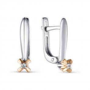 Серебряные серьги АЛЬКОР с золотой накладкой и бриллиантом 02-1650/000Б-00 фото