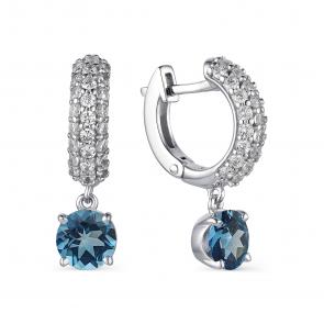 Серебряные серьги АЛЬКОР с фианитом и Лондон топазом 02-1664/00ТЛ-00 фото
