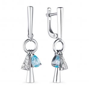 Серебряные серьги АЛЬКОР с топазом и фианитом 02-1738/00ТБ-00 фото