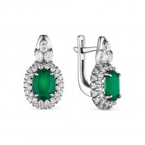 Серебряные серьги АЛЬКОР с фианитом и агатом 02-1769/00АГ-00 фото