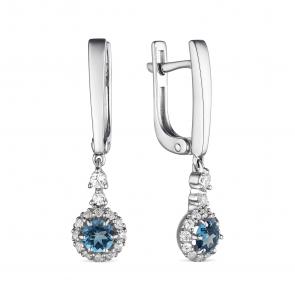 Серебряные серьги АЛЬКОР с фианитом и Лондон топазом 02-1778/00ТЛ-00 фото