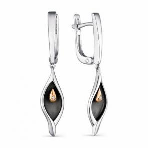Серебряные серьги АЛЬКОР с золотой накладкой и бриллиантом 02-1789/000Б-00 фото