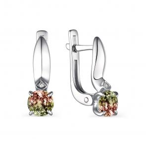 Серебряные серьги АЛЬКОР с бриллиантом и султанитом 02-1809/БРСТ-00 фото