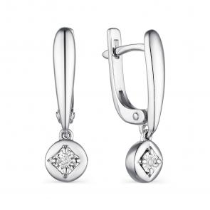 Серебряные серьги АЛЬКОР с бриллиантом 02-1854/000Б-00 фото