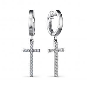 Серебряные серьги Кресты АЛЬКОР с фианитом 02-2113/00КЦ-00 фото