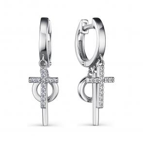 Серебряные серьги Кресты АЛЬКОР с фианитом 02-2114/00КЦ-00 фото