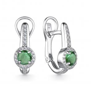 Серебряные серьги АЛЬКОР с фианитом и изумрудом 02-2209/000И-00 фото