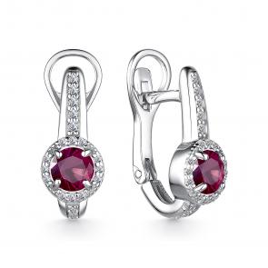 Серебряные серьги АЛЬКОР с фианитом и рубином 02-2209/000Р-00 фото