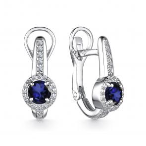 Серебряные серьги АЛЬКОР с фианитом и сапфиром 02-2209/000С-00 фото