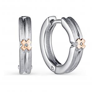 Серебряные серьги АЛЬКОР с золотой накладкой и бриллиантом 02-2497/000Б-00 фото