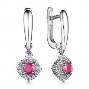Серебряные серьги АЛЬКОР с фианитом и рубином 02-2554/000Р-00 фото