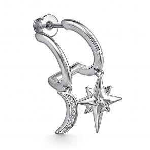 Одиночная серьга из серебра АЛЬКОР с фианитом 02-2596/00КЦ-00 фото