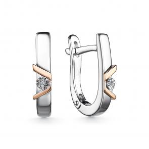 Серебряные серьги АЛЬКОР с золотой накладкой и бриллиантом 02-2675/000Б-00 фото