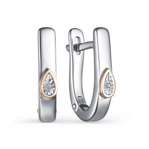 Серебряные серьги АЛЬКОР с золотой накладкой и бриллиантом 02-2676/000Б-00 фото