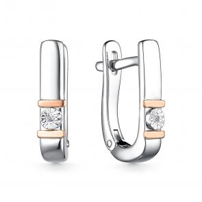 Серебряные серьги АЛЬКОР с золотой накладкой и бриллиантом 02-2677/000Б-00 фото