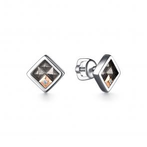 Серебряные серьги АЛЬКОР с золотой накладкой и бриллиантом 02-2869/000Б-17 фото